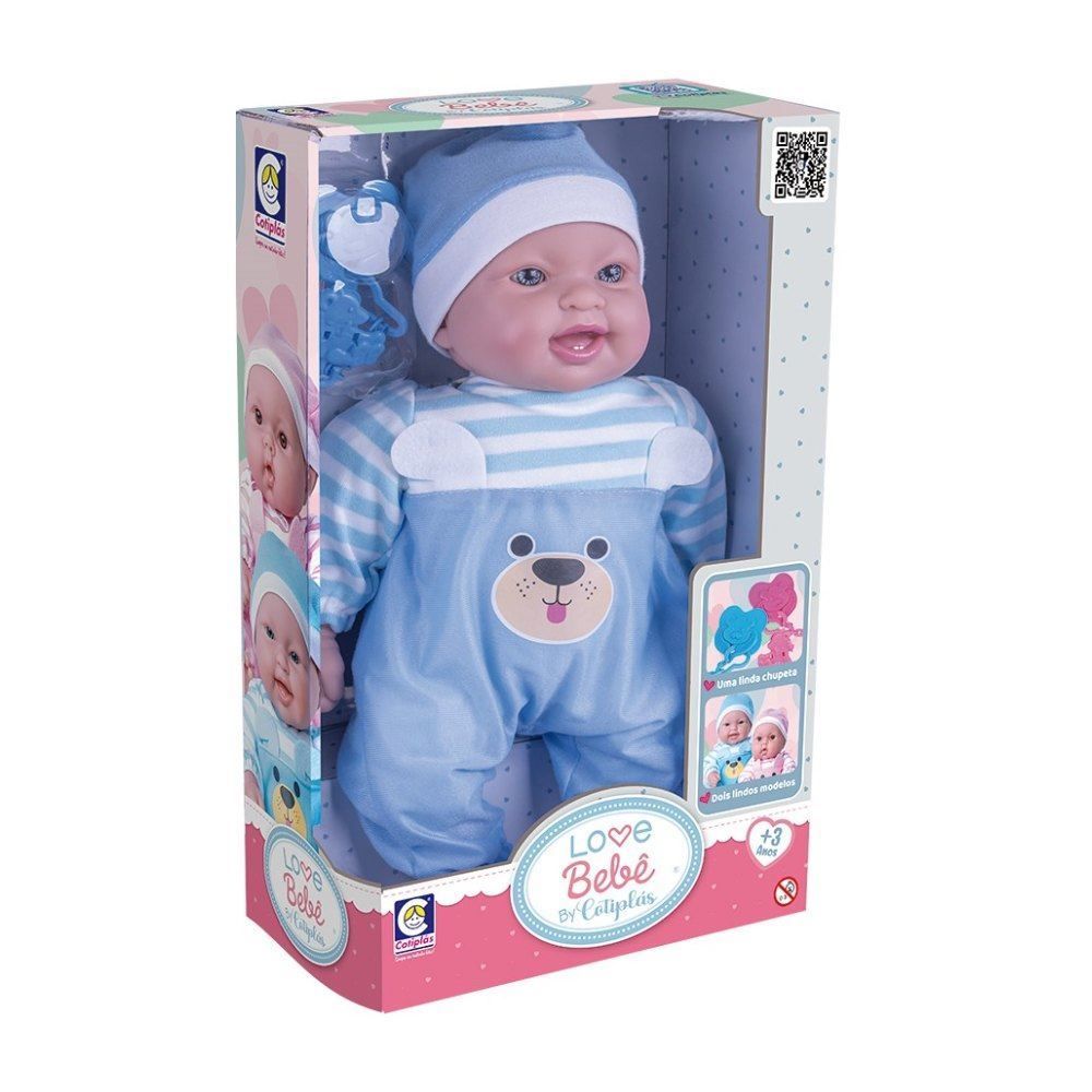 Boneco Love Bebê By Cotiplás Macacão Azul - 2913
