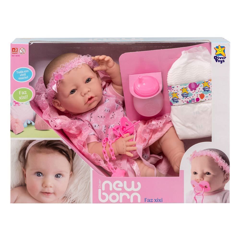 Boneca New Born Faz Xixi Divertoys - 8046 - Rosa