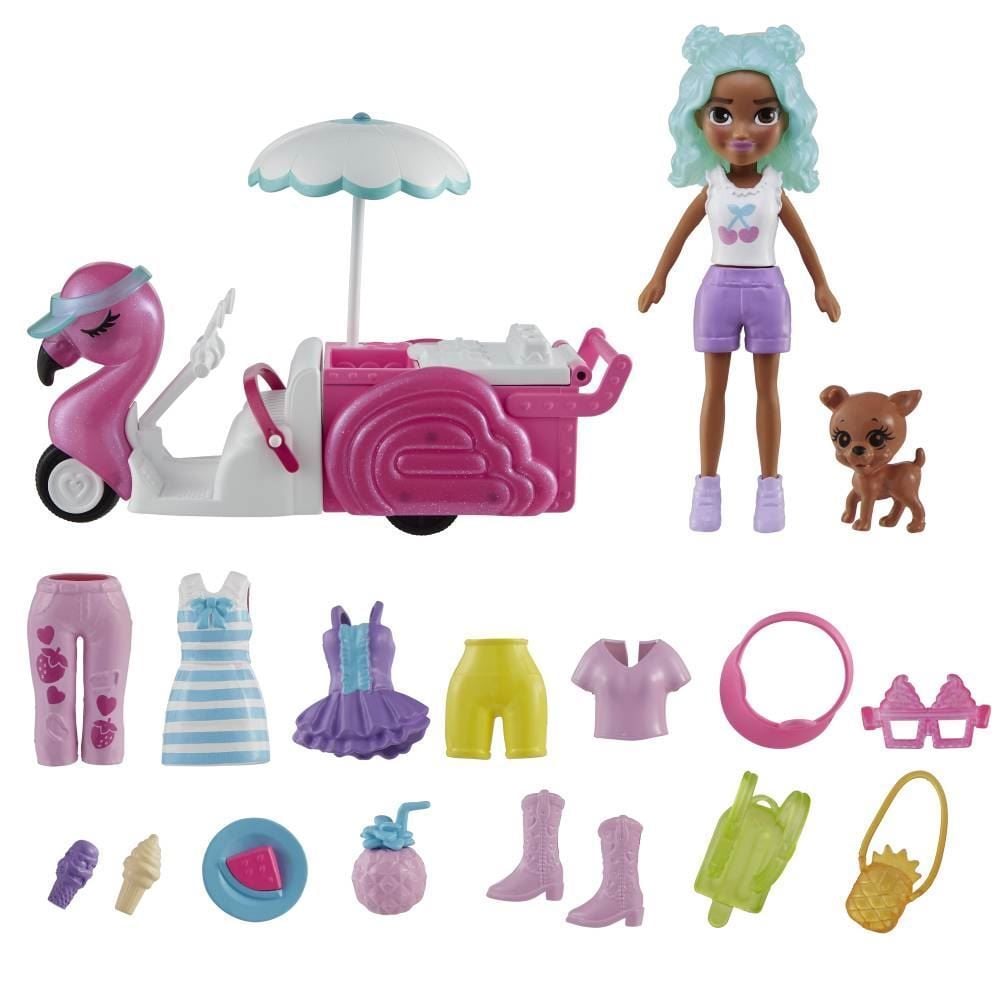 Boneca Polly Pocket Conjunto Carrinho De Lanches Flamingo Mattel - HWP24