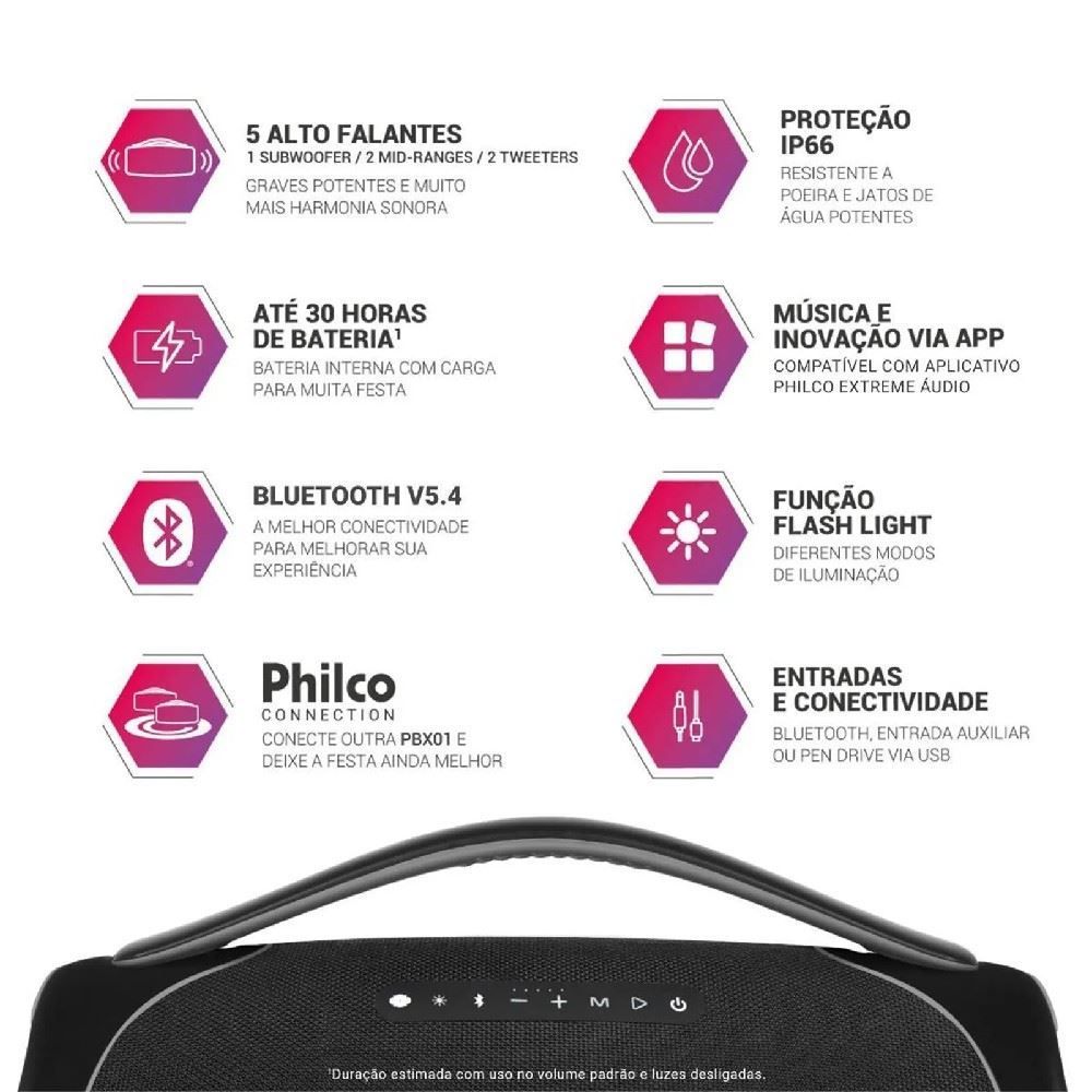 Caixa de Som Boombox Philco Extreme Bluetooth 300W Pbx01