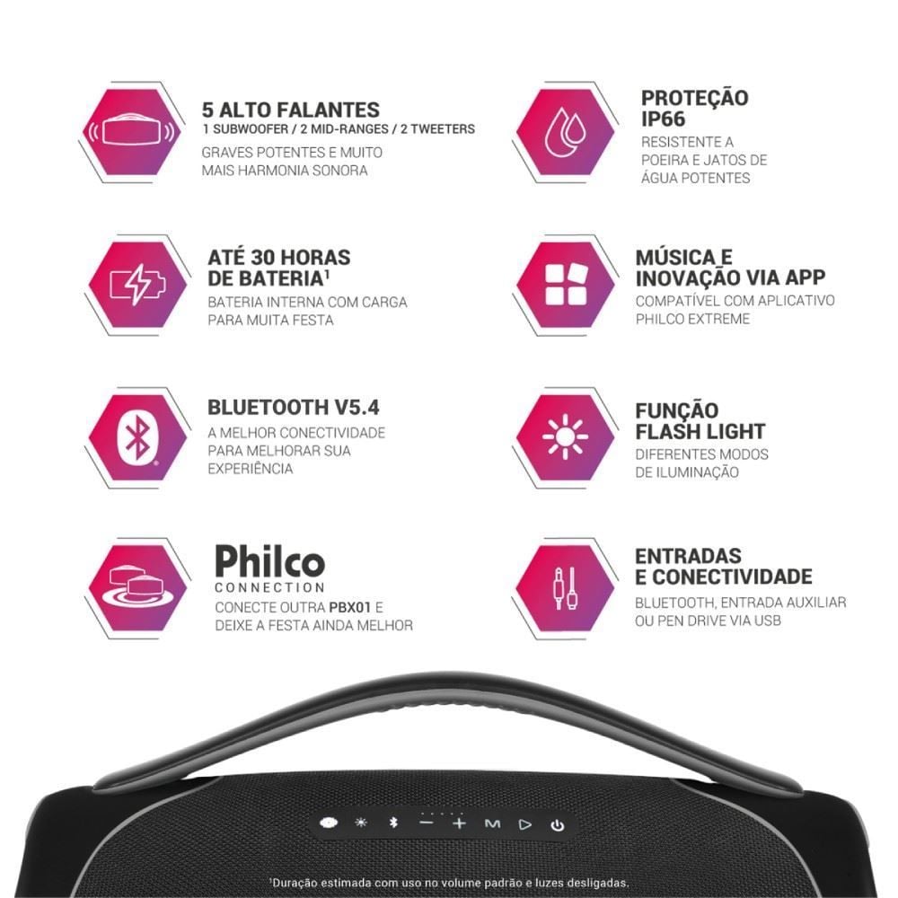 Caixa de Som Boombox Philco Extreme Bluetooth 300W Pbx01