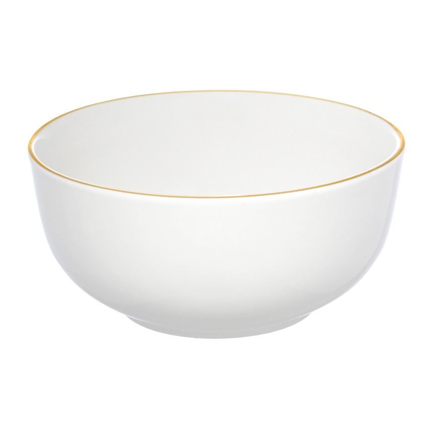 Bowl De Porcelana Royal Branco Com Borda Dourada 500Ml