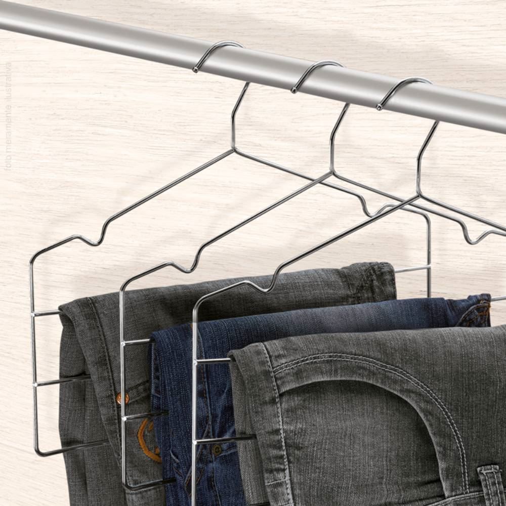 Cabide Triplo Com Cavas Para Calça Arthi - Cromado