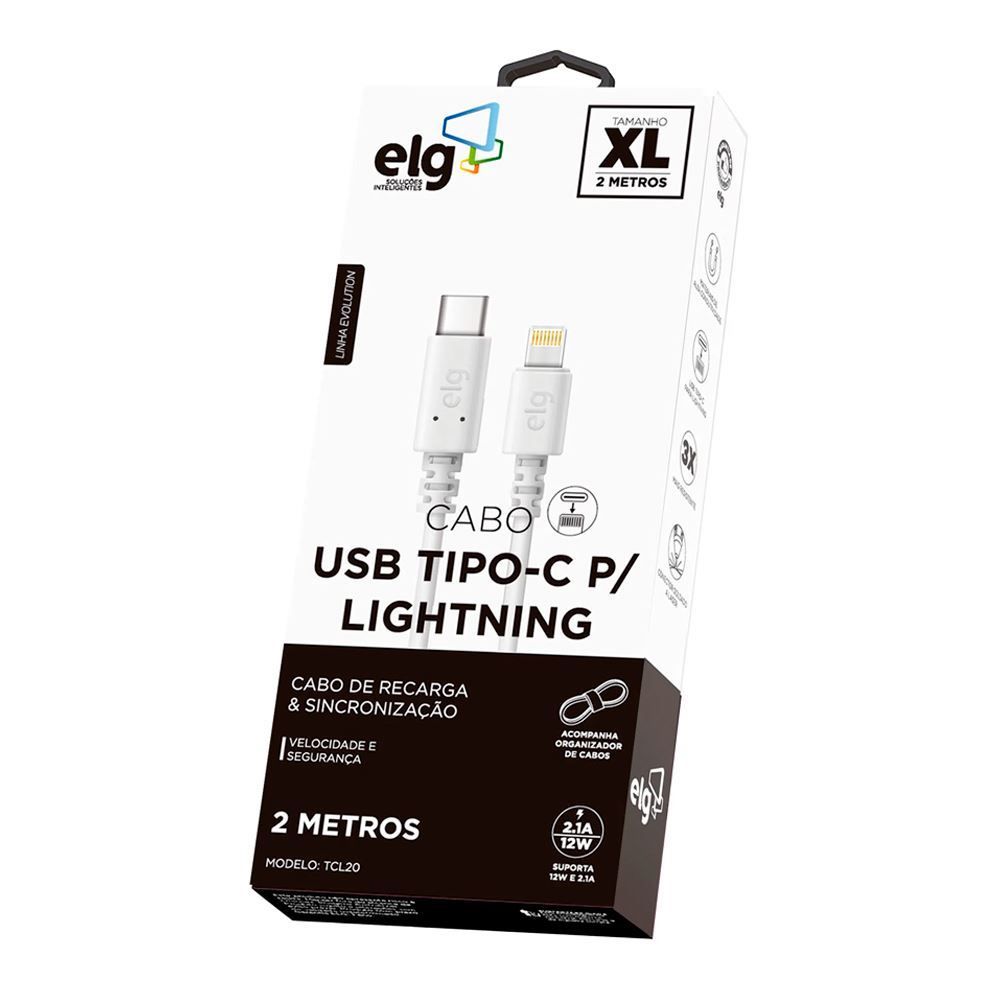 Cabo Lightning Usb Tipo-C 2 Metros Elg Tcl20 - Branco