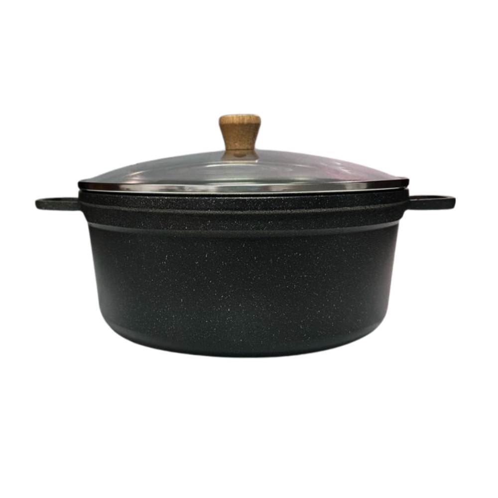 Caçarola Cava Antiaderente Com Tampa De Vidro 20Cm - PRETO