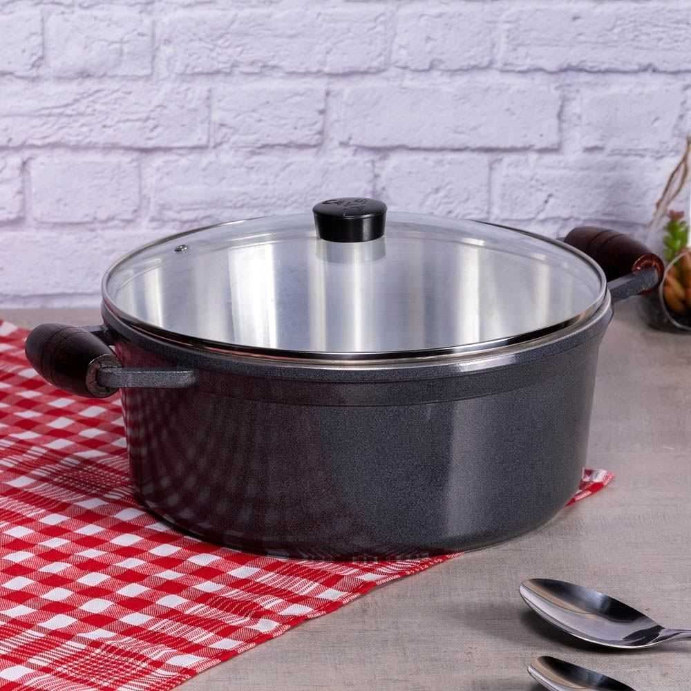 Caçarola Fundida com Tampa Cava 24Cm - Grafite