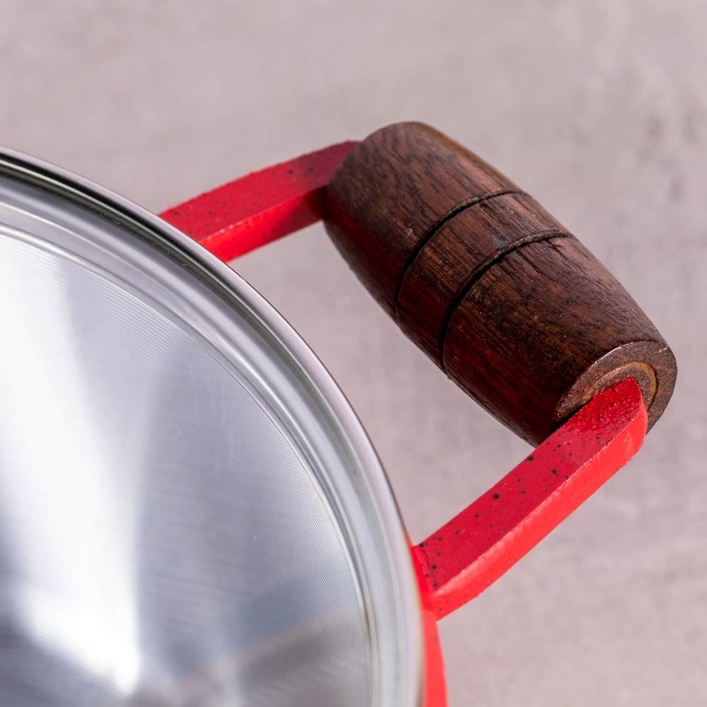 Caçarola Com Alça E Tampa De Vidro Cava 2,4Litros - Vermelho