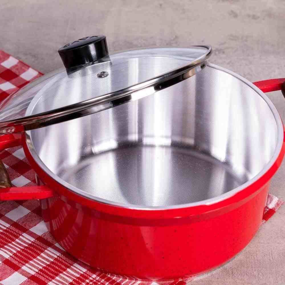 Caçarola Com Alça E Tampa De Vidro Cava 2,4Litros - Vermelho