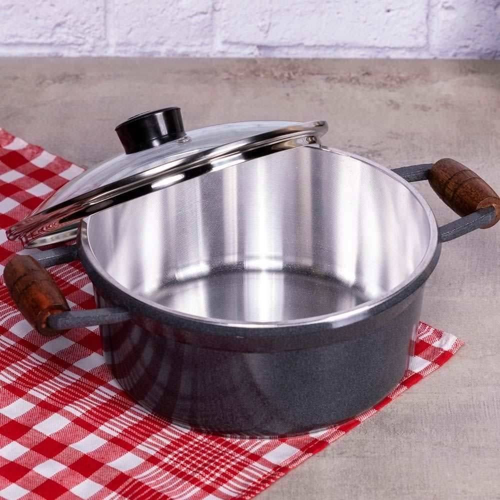 Caçarola Fundida com Tampa Cava 28Cm - Grafite