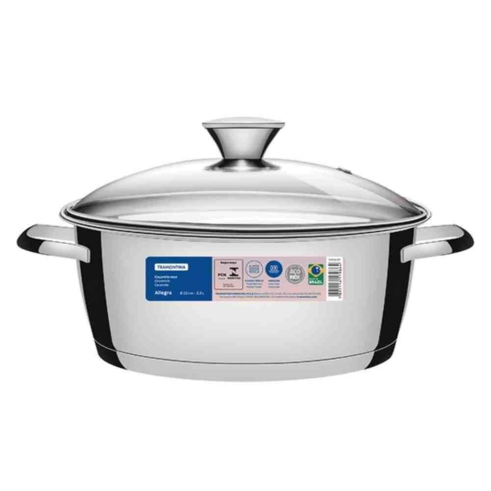 Caçarola Tramontina De Indução Inox Com Tampa Vidro 3,3L - Allegra