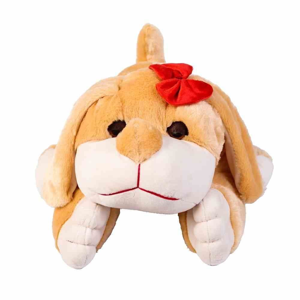 Cachorro De Pelucia Dorminhoco Bichinhos Carinho - Branco e Marrom