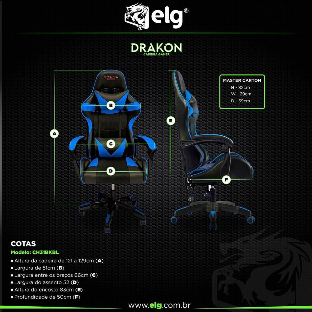 Cadeira Gamer Drakon Ch31bkbl Elg - Preto/ Azul