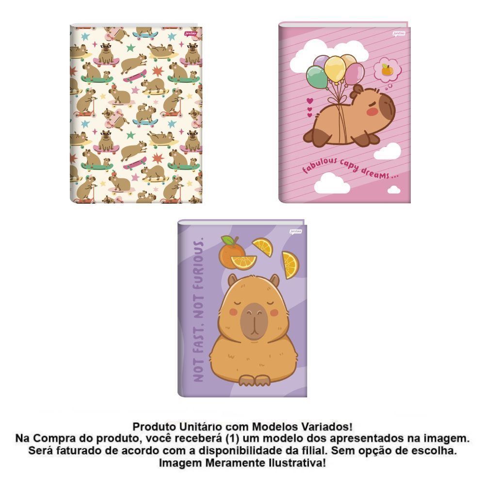 Caderno Brochura Capa Dura 1/4 Capyvibes 80 Folhas Jandaia - Sortido