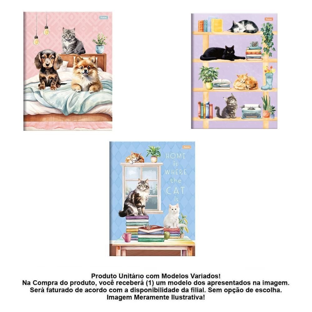 Caderno Brochura Capa Dura 1/4 Furfriends 80 Folhas Foroni - Sortido