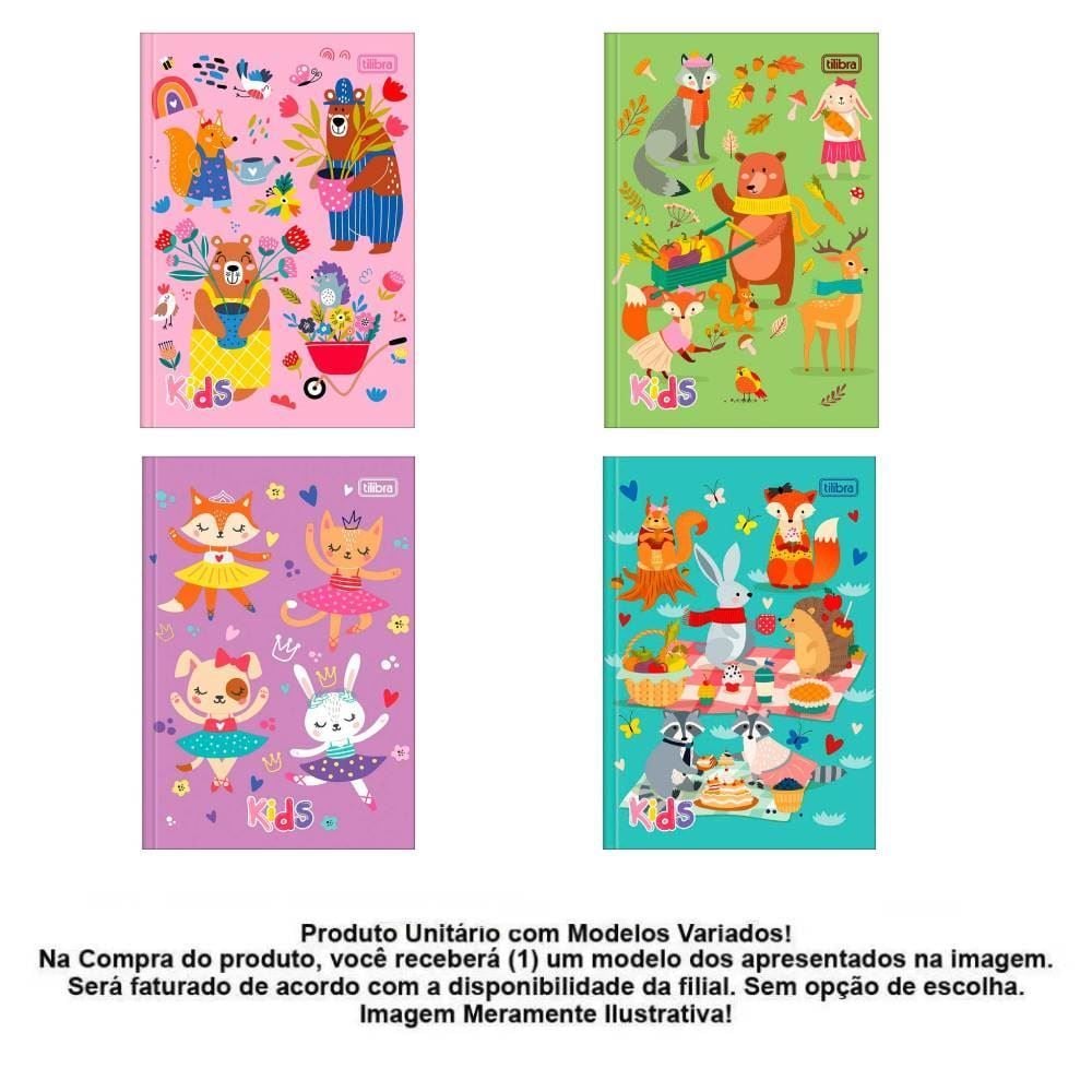 Caderno Brochura Capa Dura 1/4 Feminino Kids 96 Folhas Tilibra - Sortido