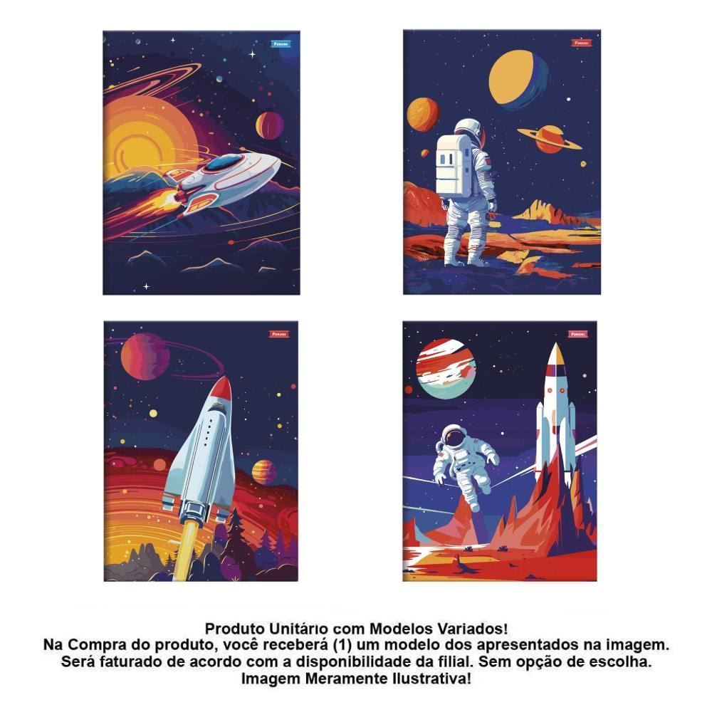 Caderno Brochura Capa Dura 1/4 Spacefly 80 Folhas Foroni - Sortido