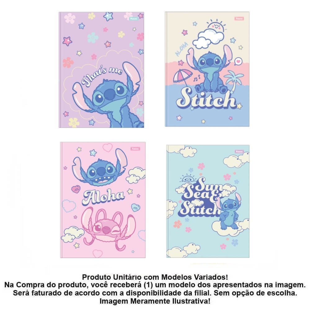Caderno Brochura Capa Dura Stitch 80 Folhas Foroni - Sortido