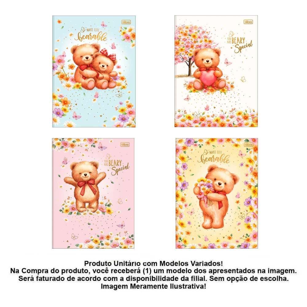 Caderno Brochura Capa Dura Universitário Love Bears 80 Folhas Tilibra - Sortido