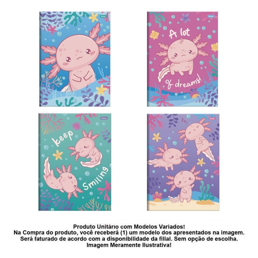 Caderno Brochura Costurado 1/4 Axolove 80 Folhas Foroni - Sortido