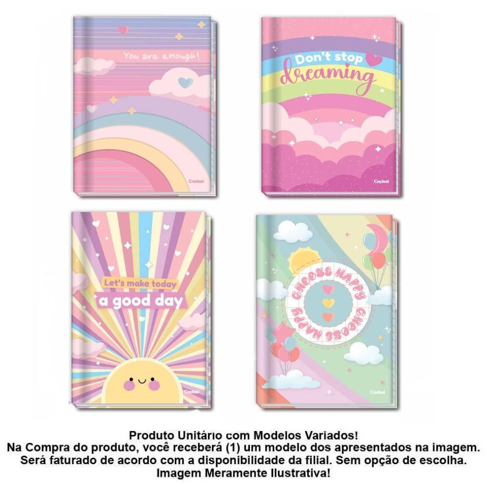 Caderno Capa Dura 1/4 Arco Íris 80 Folhas Credeal - Sortido