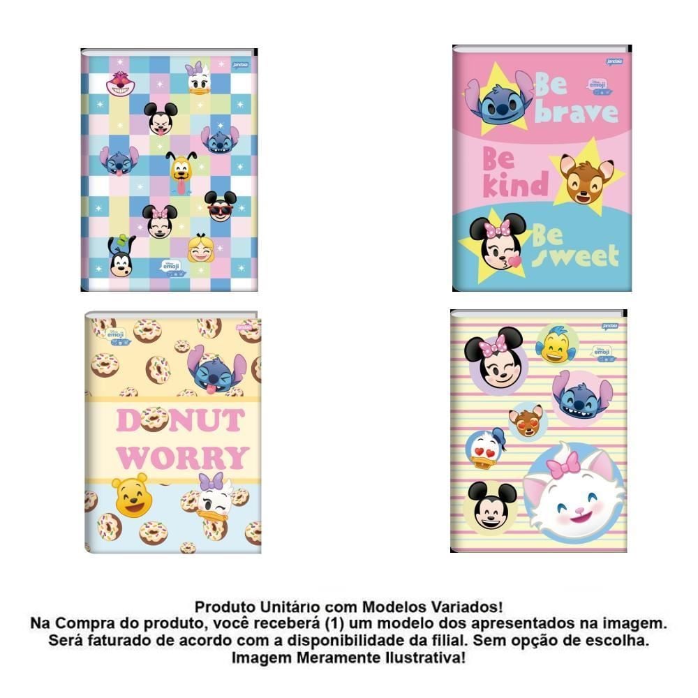 Caderno Capa Dura 1/4 Disney Emoji 80 Folhas Jandaia - Sortido