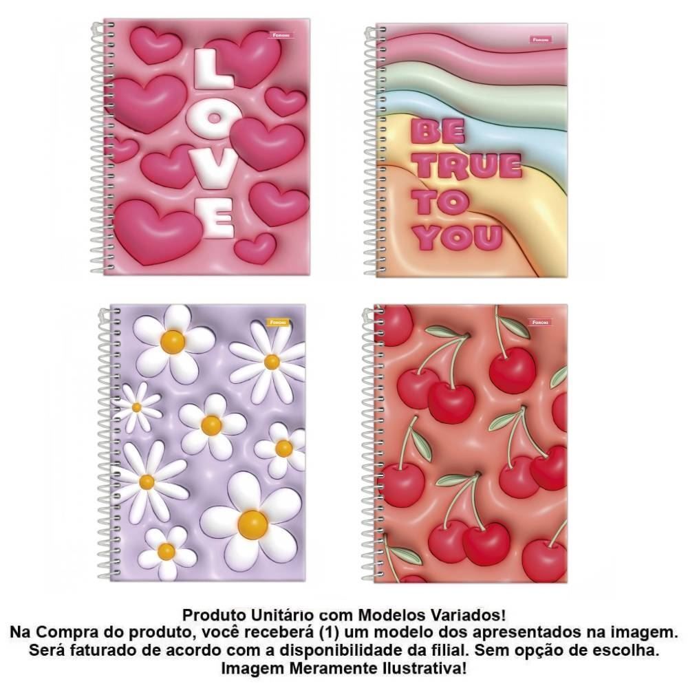 Caderno Capa Dura 1/4 Espiral Nicecream 80 Folhas Foroni - Sortido