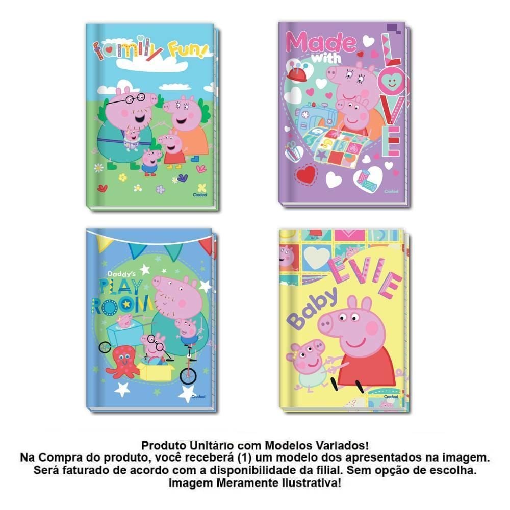Caderno Capa Dura Brochura 1/4 Peppa Pig 80 Folhas Credeal - Sortido