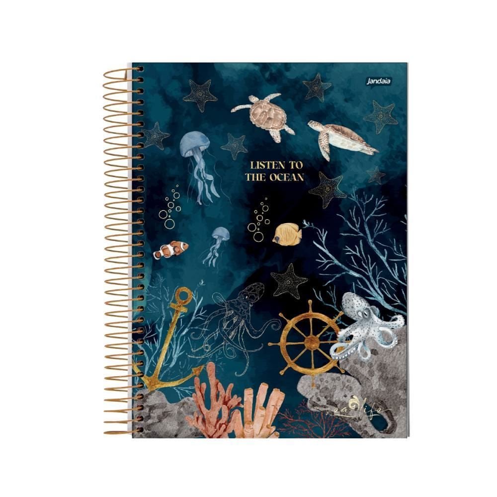 Caderno Capa Dura Espiral 1/4 Sea Life Jandaia - Sortido