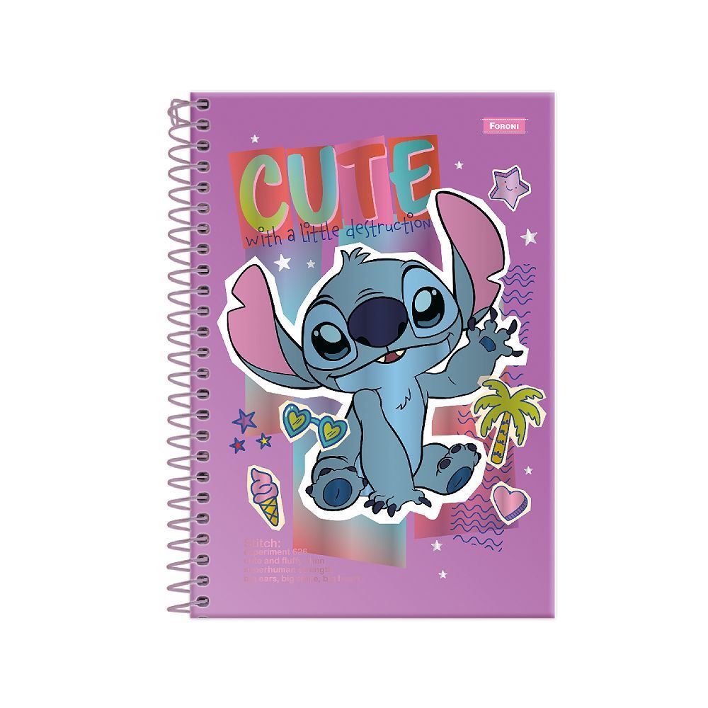 Caderno Capa Dura Espiral 80 Folhas Stitch Foroni - Sortido