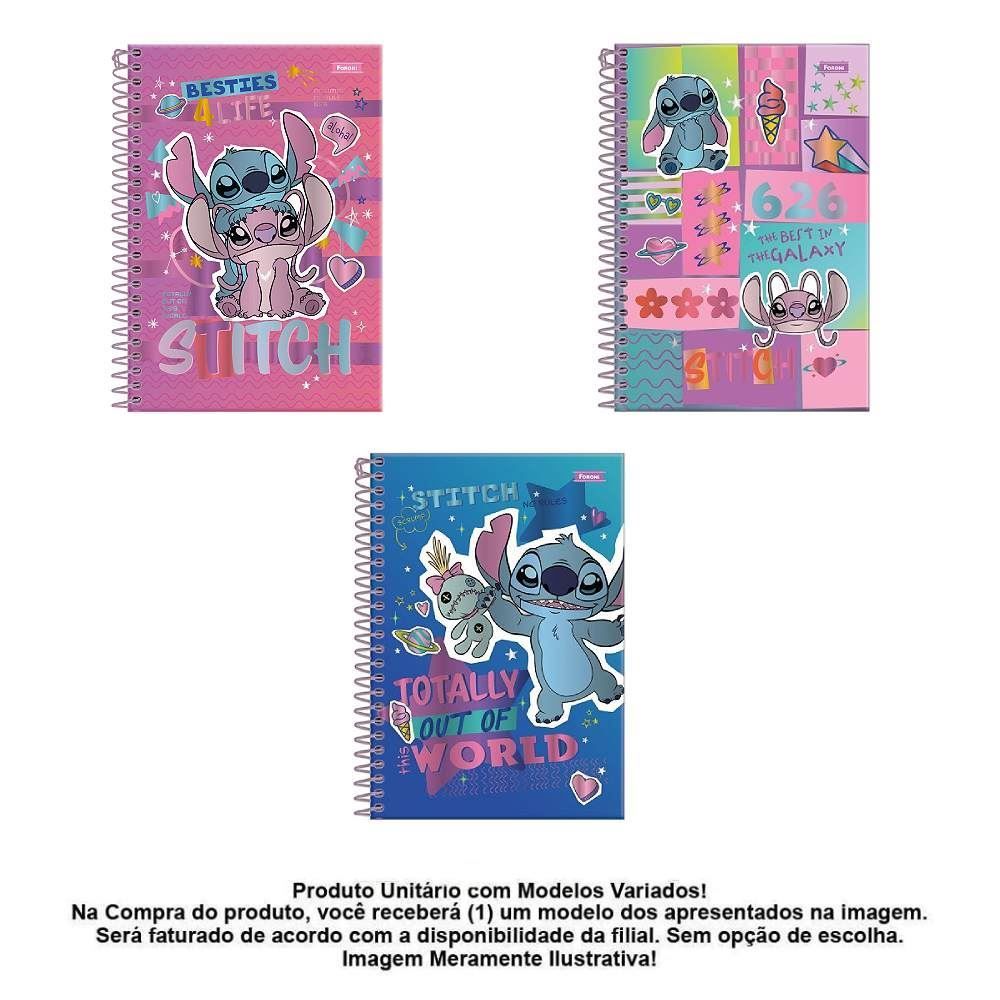 Caderno Capa Dura Espiral 80 Folhas Stitch Foroni - Sortido
