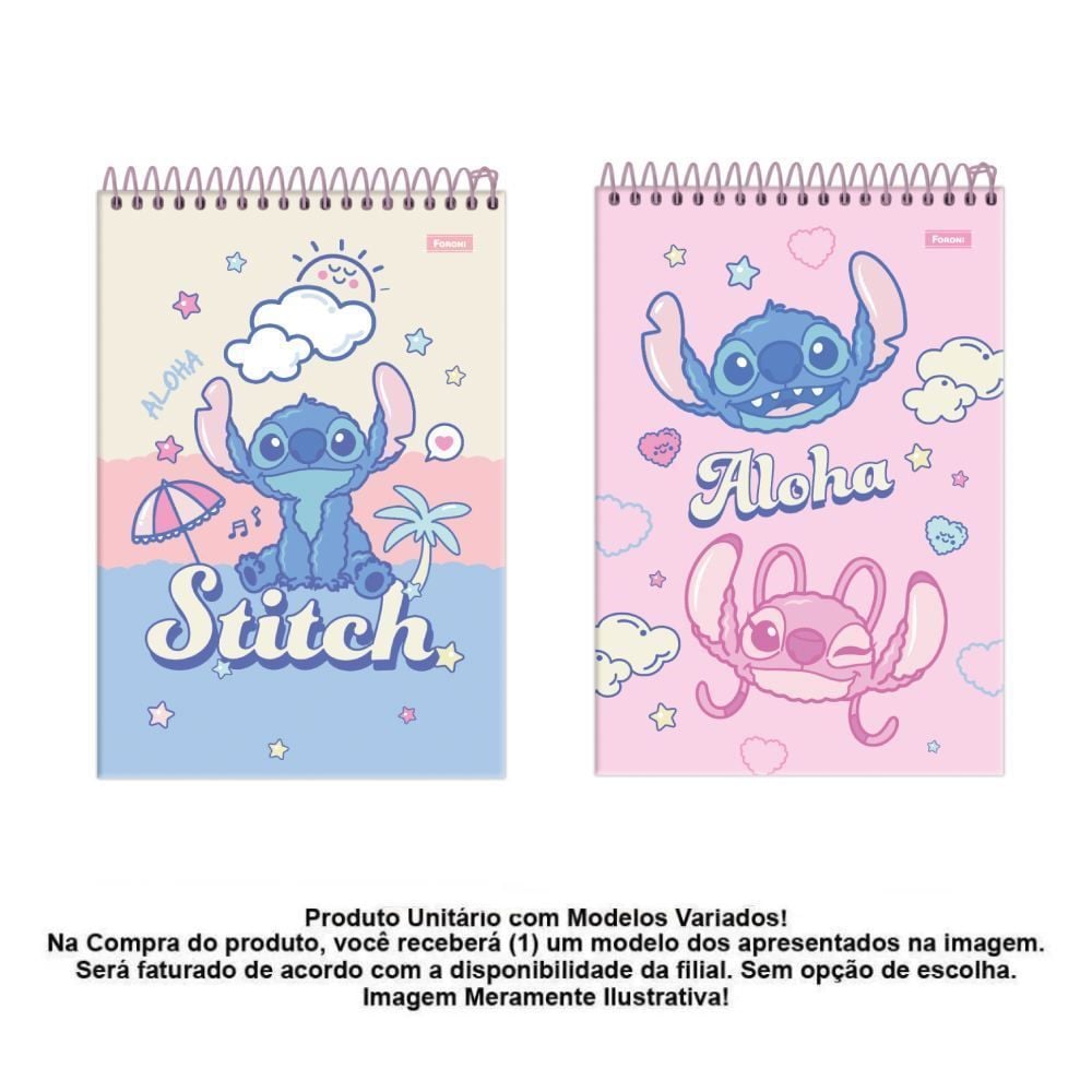 Caderno Capa Dura Espiral Topo 1/4 Stitch 80 Folhas Foroni - Sortido