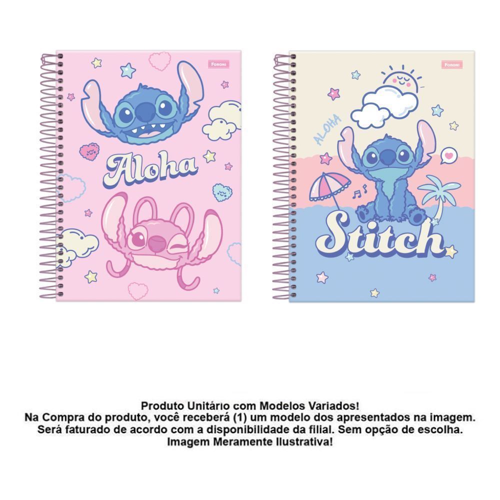 Caderno Capa Dura Papel de Carta Stitch 80 Folhas Foroni - Sortido