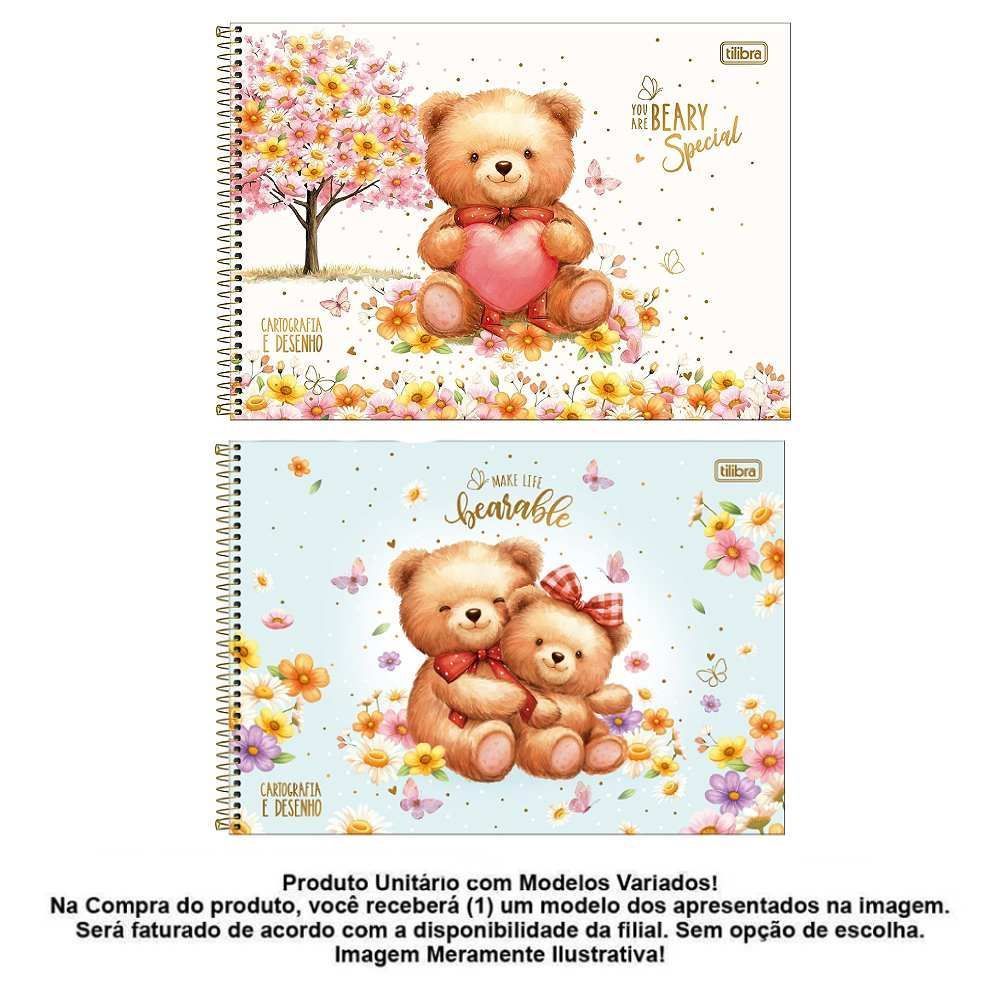 Caderno Cartografia Capa Dura Love Bears 80 Folhas Tilibra - Sortido