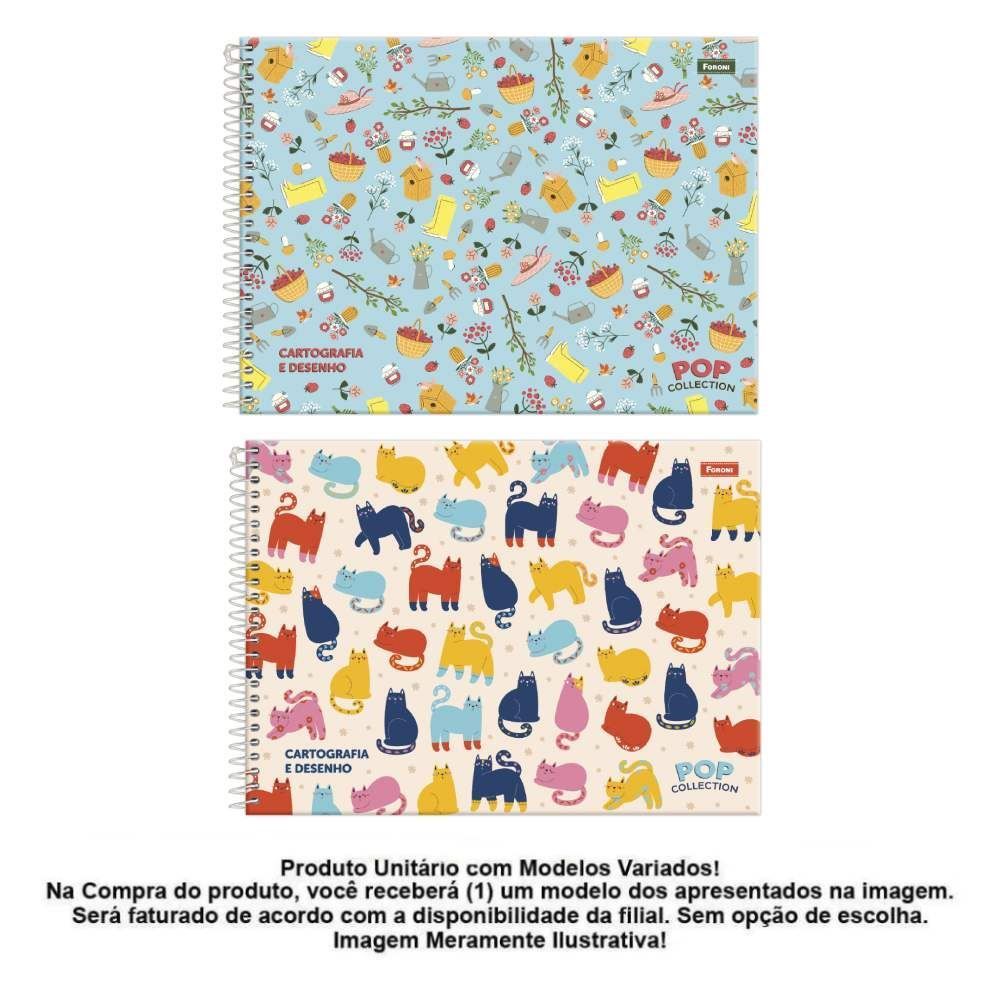 Caderno Cartografia e Desenho Pop Colection 96 Folhas Foroni - Sortido 