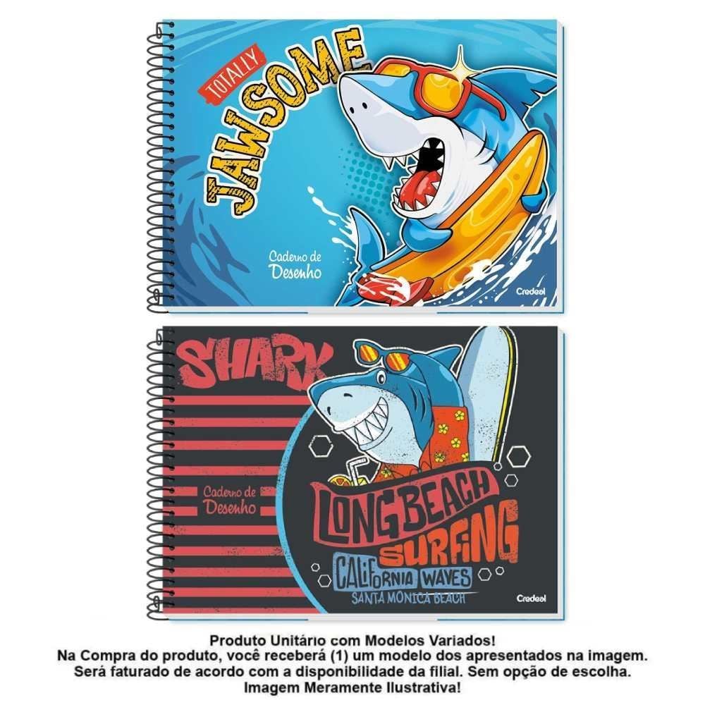 Caderno Cartografia e Desenho Sharkinhos 80 Folhas Credeal - Sortido