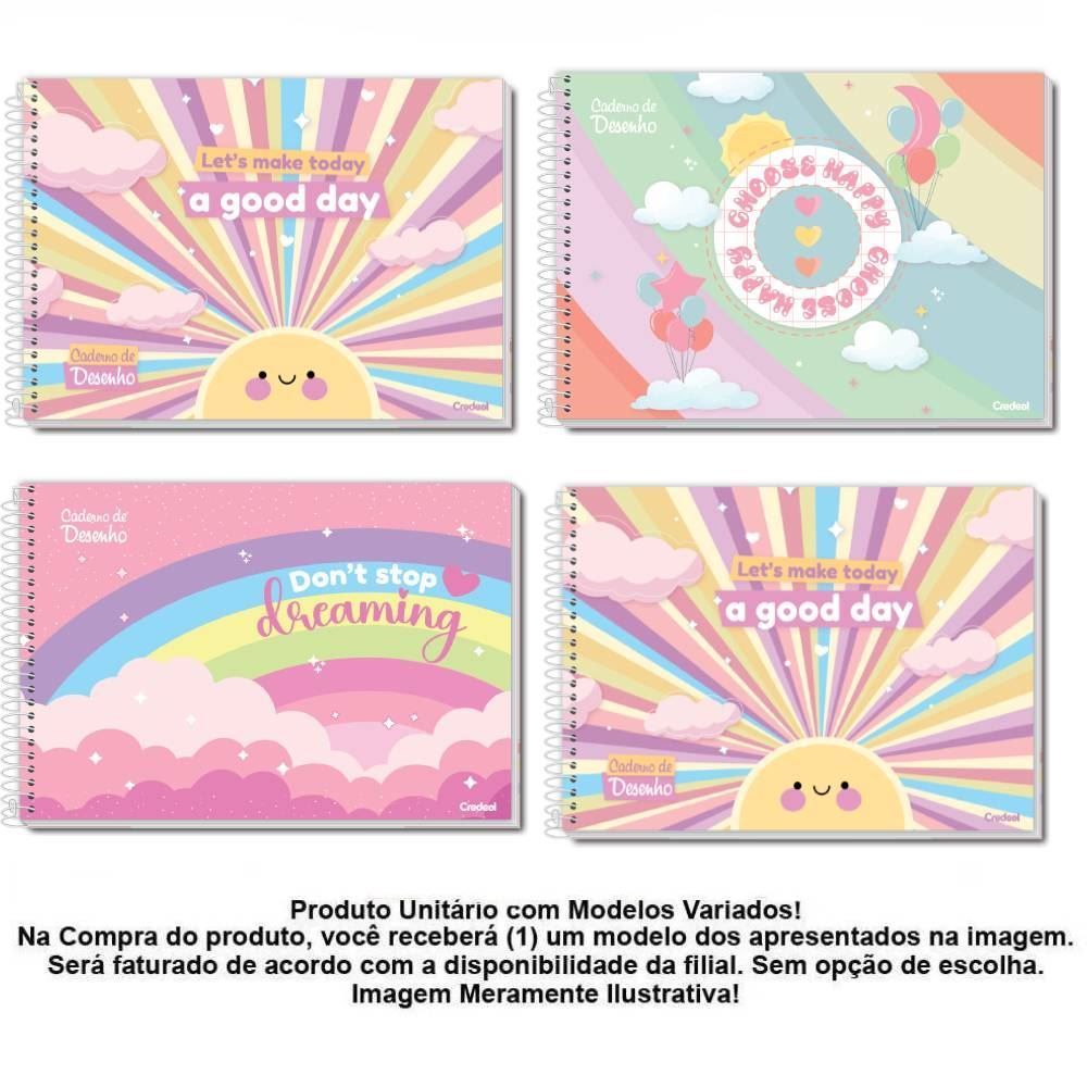 Caderno De Desenho Arco-Iris 80 Folhas Credeal - Sortido