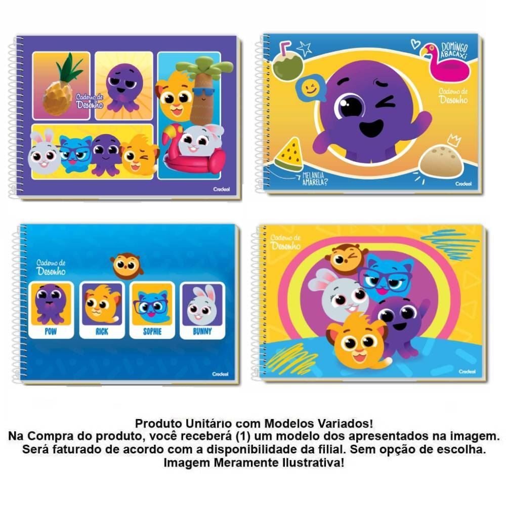 Caderno De Desenho Bolofofos 80 Folhas Credeal - Sortido