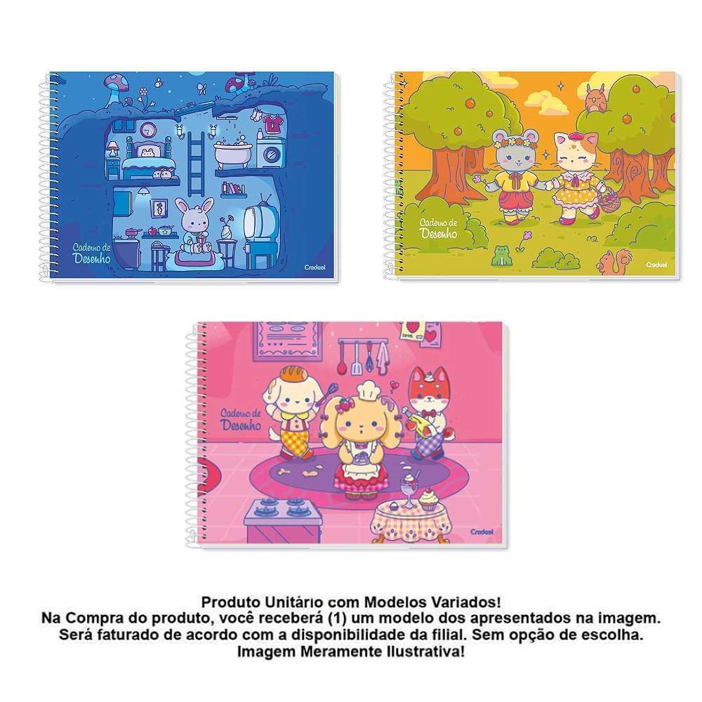 Caderno de Desenho Cartografia Tinty Nails 80 Folhas Credeal - Sortido