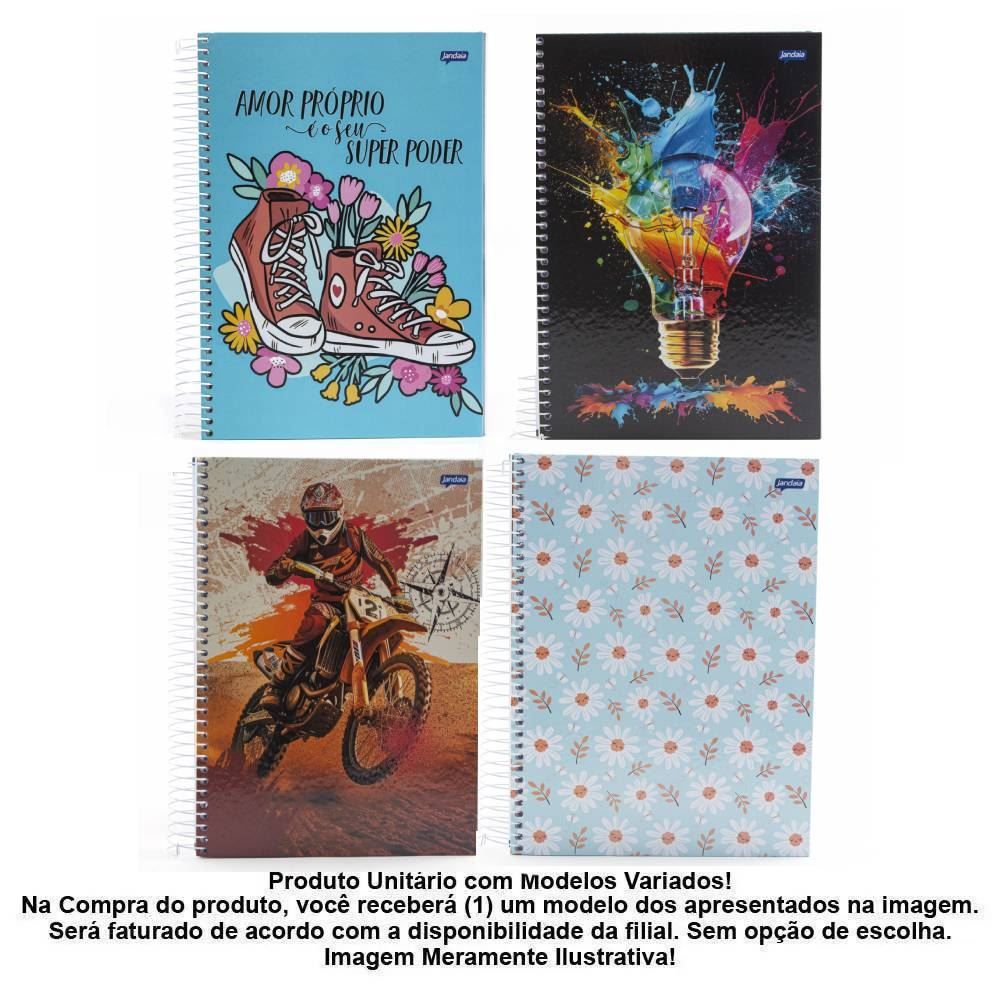 Caderno Espiral 10 Matérias 200 Folhas Jandaia - Sortido