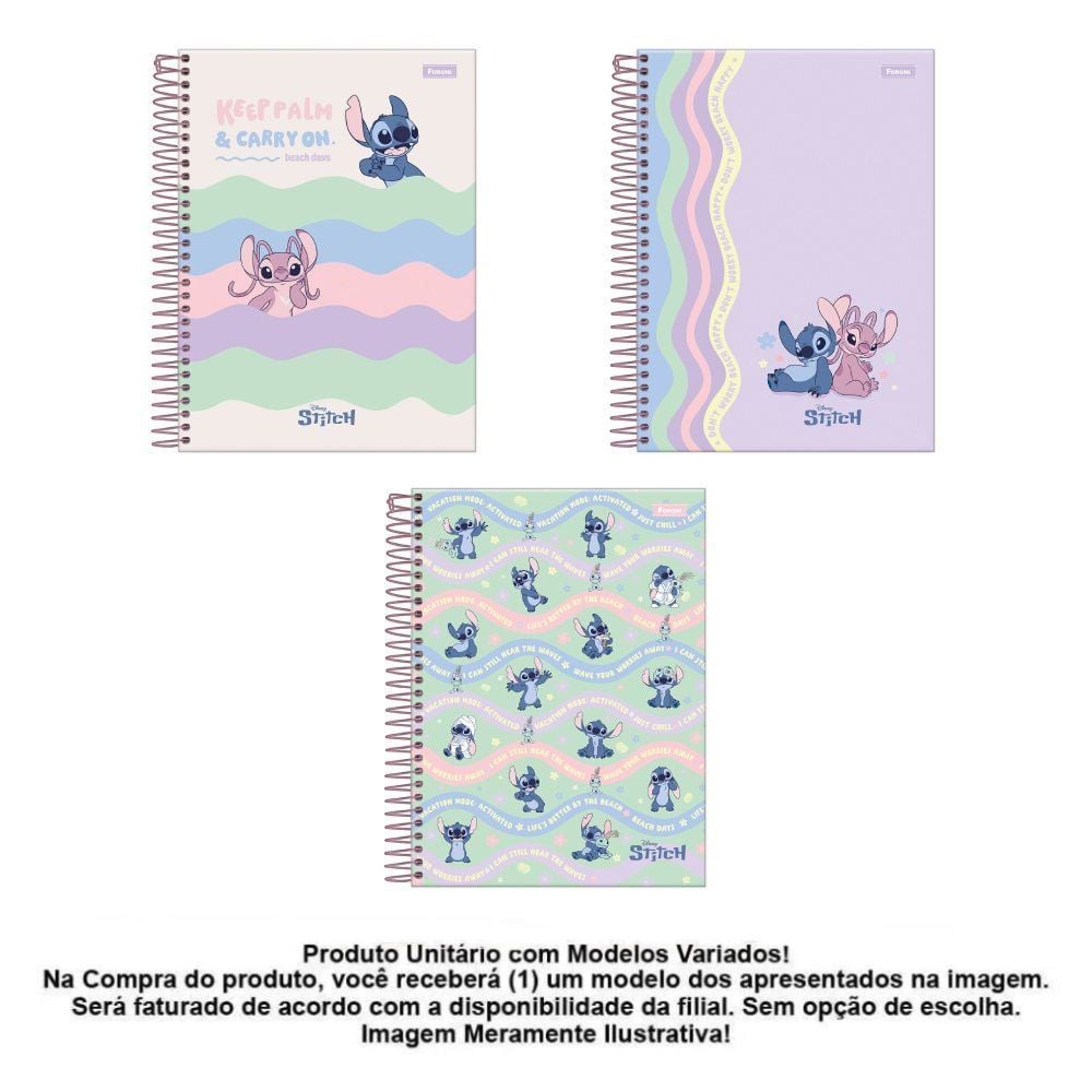 Caderno College Espiral Stitch 160 Folhas Foroni - Sortido