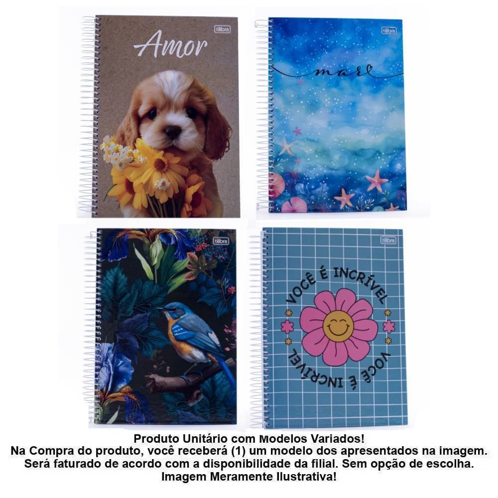 Caderno Espiral Feminino 1 Matéria 96 Folhas Tilibra - Sortido