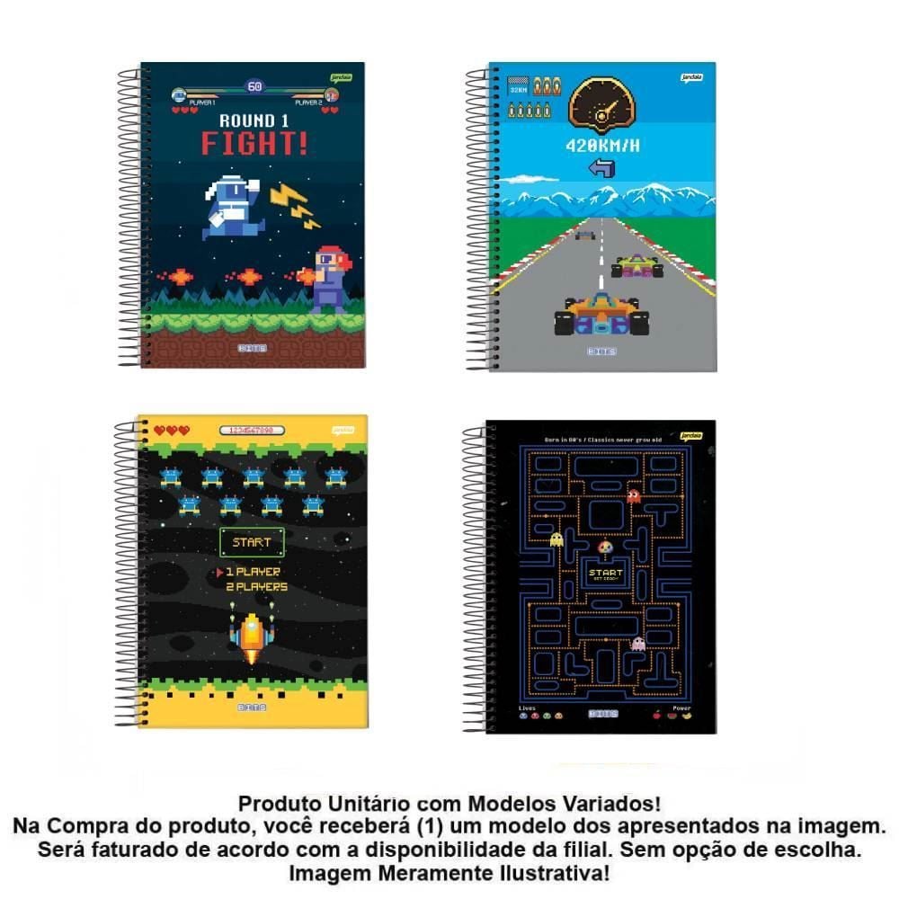 Caderno Espiral Universitário Bits 160 Folhas Jandaia - Sortido