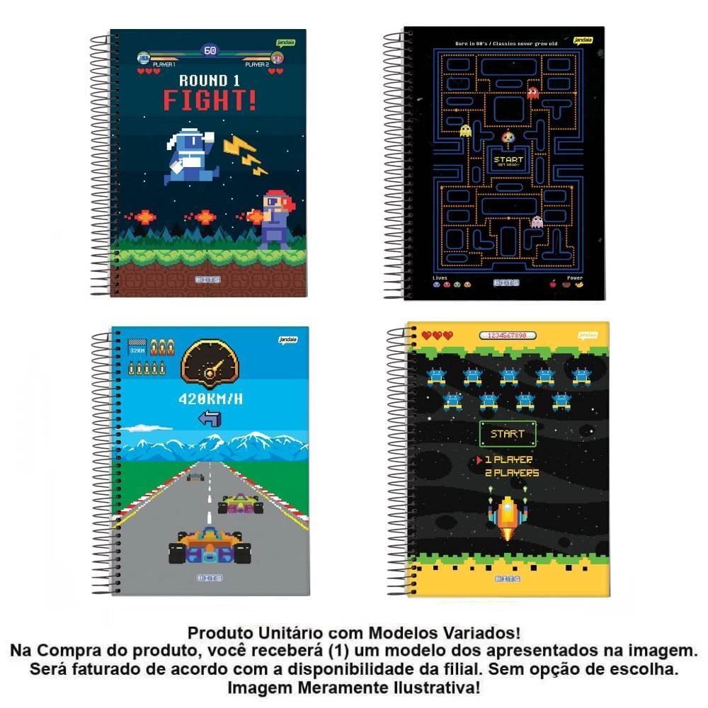 Caderno Espiral Universitário Bits 240 Folhas Jandaia - Sortido