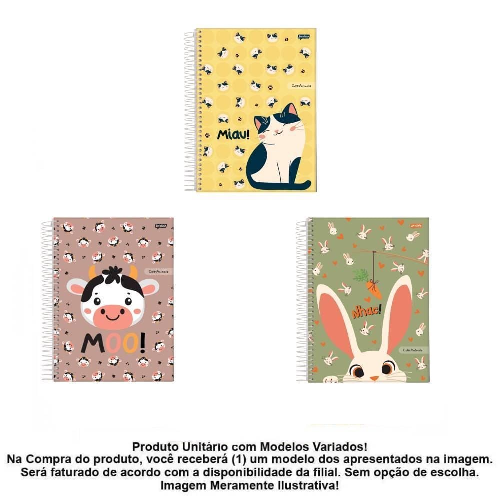 Caderno Espiral Universitário Cute Animals 80 Folhas Jandaia - Sortido
