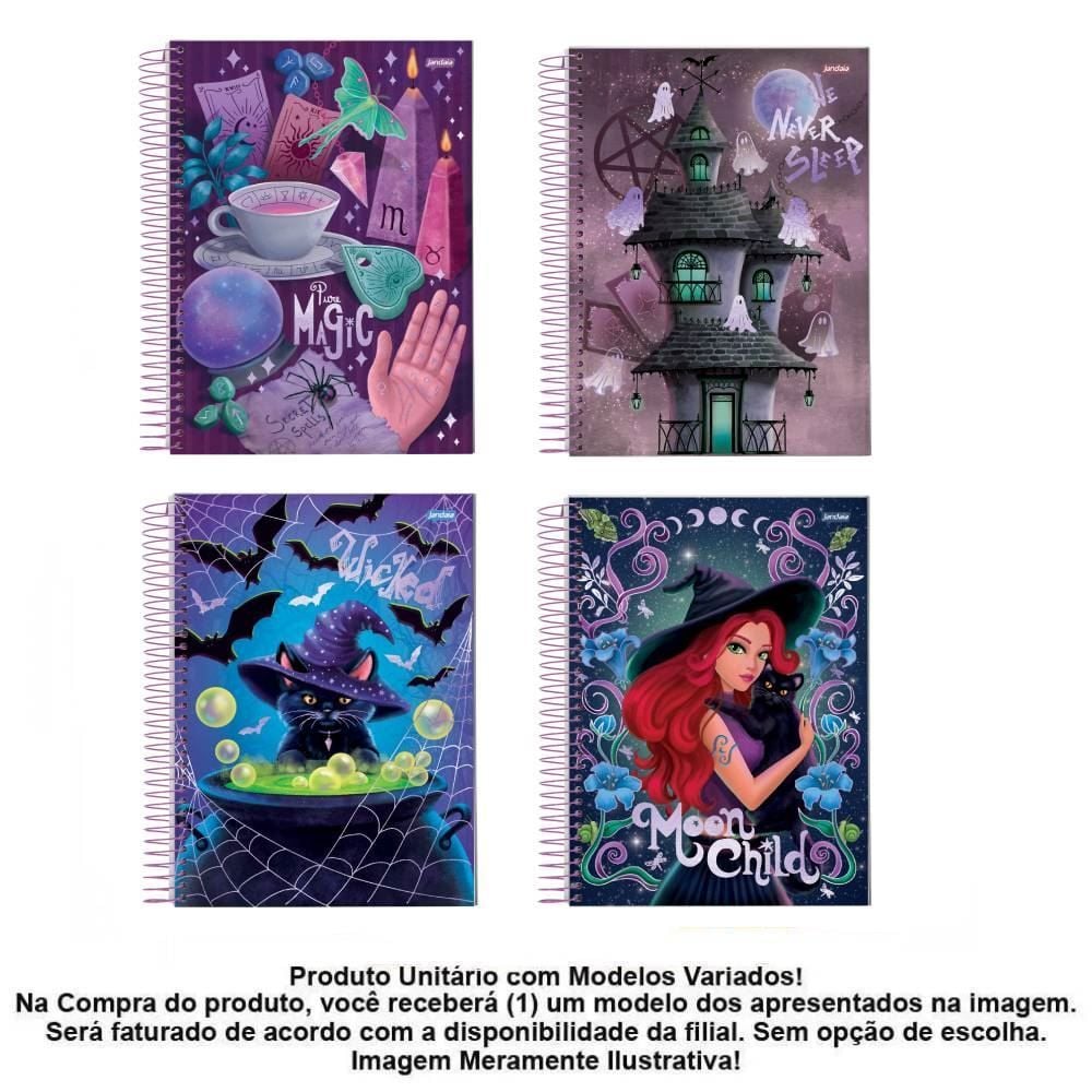 Caderno Espiral Universitário Spooky Love 160 Folhas Jandaia - Sortido