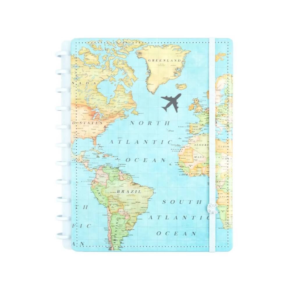 Caderno Inteligente Grande Mapa Mundi 80 Folhas - Azul