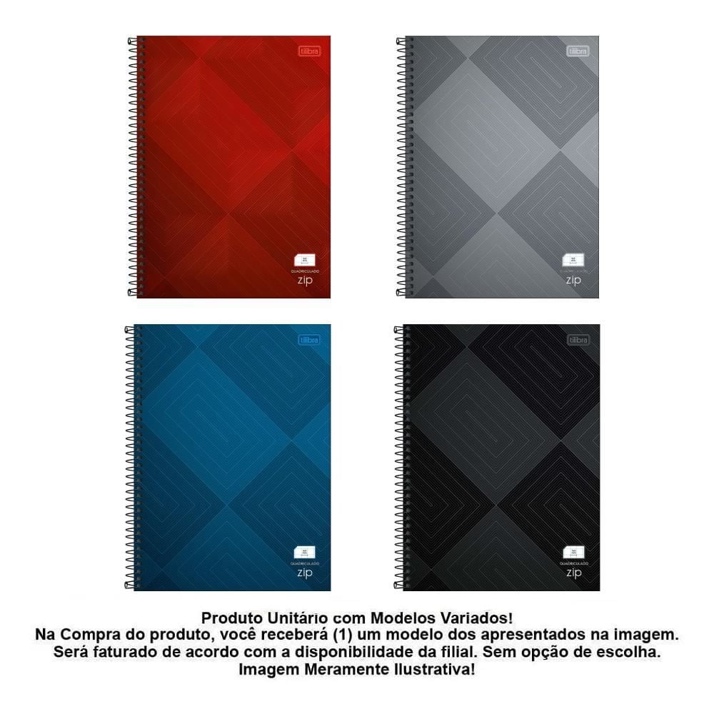 Caderno Universitário Quadriculado Zip 96 Folhas Tilibra - Sortido 
