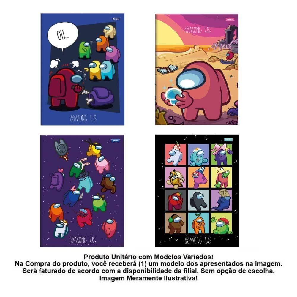 Caderno Universitário Brochura Among Us 80 Folhas Foroni - Sortido 