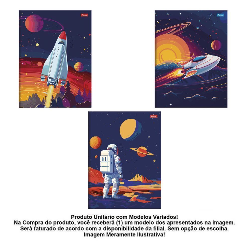 Caderno Universitário Brochura Capa Dura Spacefly 80 Folhas Foroni - Sortido