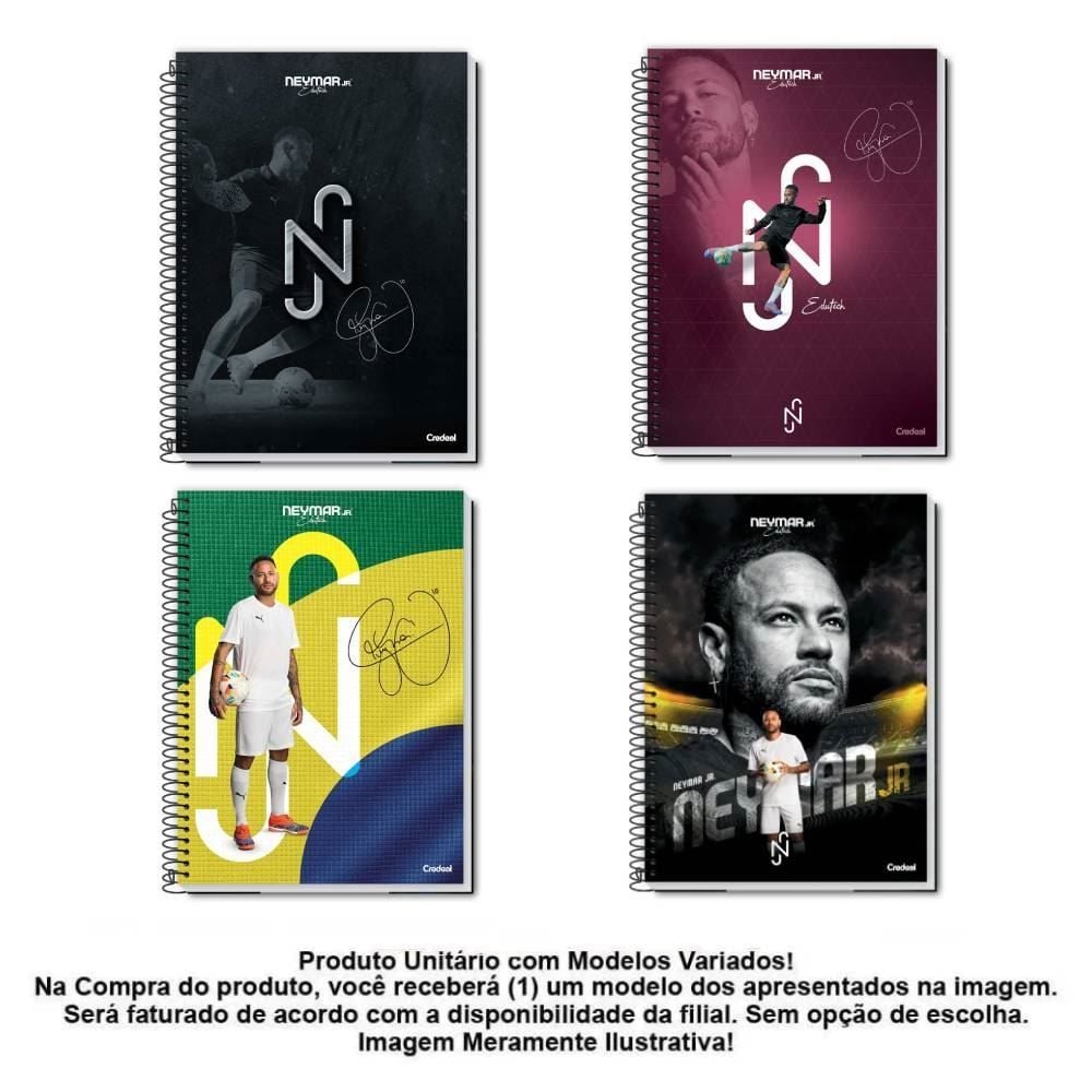 Caderno Universitário Capa Dura Espiral Neymar Jr 80 Folhas Credeal - Sortido